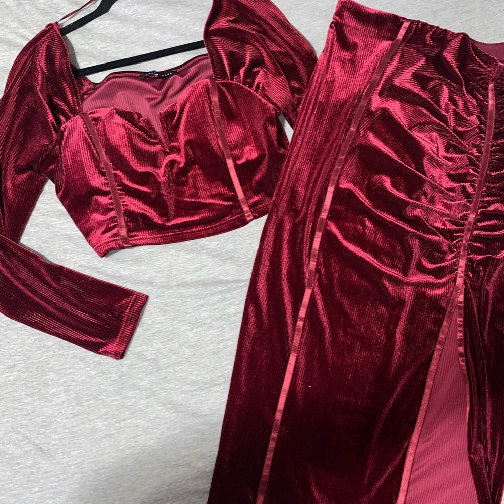 Haute Monde Velvet Skirt Set in Rich Burgundy